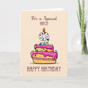 Carte Nièce 9e anniversaire, 9 sur le gâteau rose doux