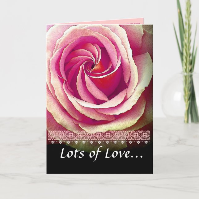 Carte NIECE Anniversaire avec rose rose rose et dentelle (Devant)