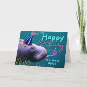 Carte Niece Birthday mignonne Manatee à la fête