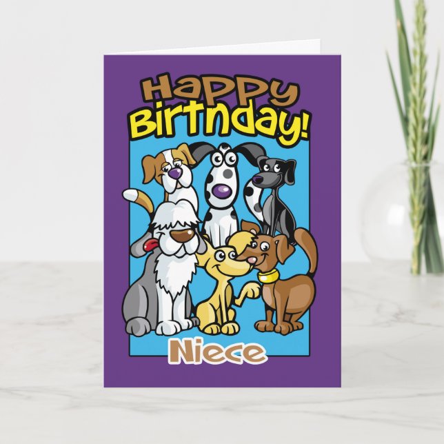 Carte Nièce, Chiens de fête d'anniversaire, Beaucoup de  (Devant)