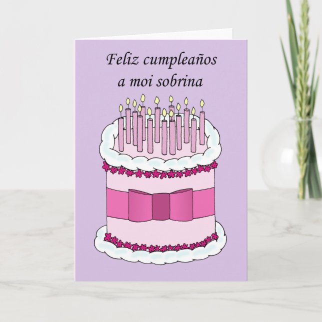 Carte Nièce espagnole de joyeux anniversaire, gâteau de (Devant)