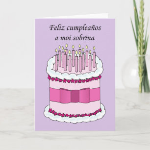 Carte Nièce espagnole de joyeux anniversaire, gâteau de