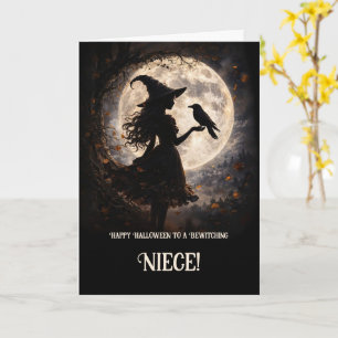 Carte Nièce Halloween Personnalisable avec Sorcière Mign