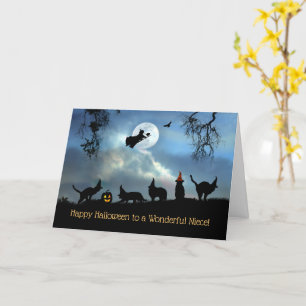 Carte Niece Halloween Witchy Cats et sorcière