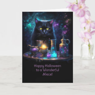 Carte Niece Happy Halloween Imaginaire noir Chat mignonn