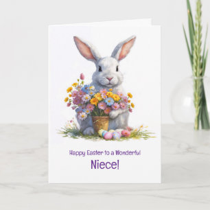 Carte Nièce Joyeuses Pâques avec un mignon Bnny et des f