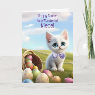 Carte Nièce Joyeuses Pâques Mignon Chat avec Œufs de Pâq
