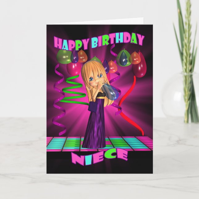 Carte Niece Joyeux anniversaire avec mignonne petite Cut (Devant)