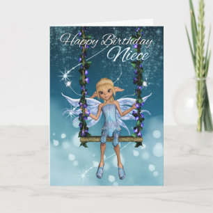 Carte Niece Joyeux anniversaire mignon fée sur balançoir