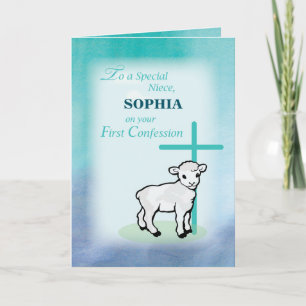 Carte Niece Personalize Nom First Confession Lamb Cross