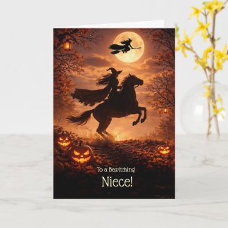 Carte Nièce Sorcières d'Halloween mignonnes chevauchant