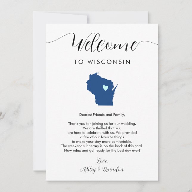 Carte N'importe quelle couleur Wisconsin Mariage Bienven (Devant)