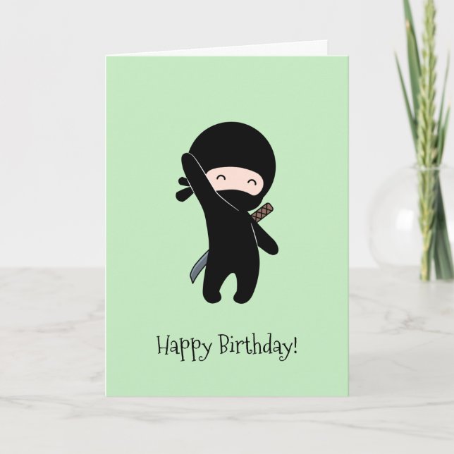 Carte Ninja heureux minuscule sur l'anniversaire vert (Devant)