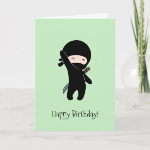 Carte Ninja heureux minuscule sur l'anniversaire vert