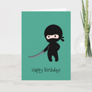 Carte Ninja minuscule en colère sur Dark Green Birday