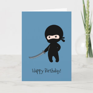 Carte Ninja minuscule en colère sur le bleu anniversaire