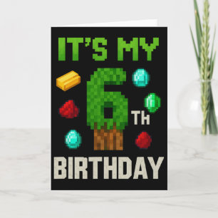 Carte Niveau pixelisé 6 Anniversaire Gamer Enfants Pixel