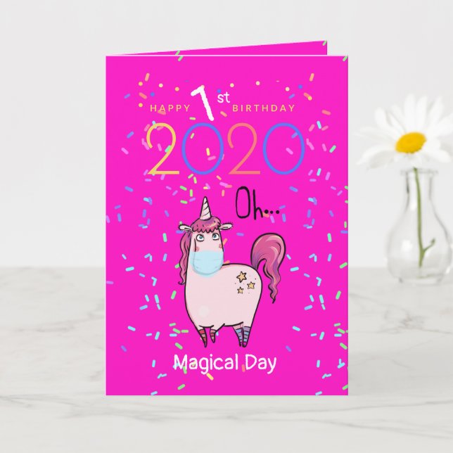 Carte No Fear UNICORN in Facemask Girls Birthday (Petite plante)