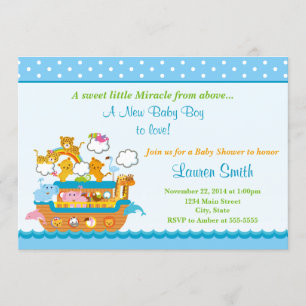 Carte Noah's Ark Boy Baby shower Invitation 5x7