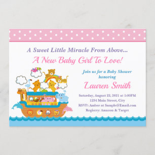 Carte Noah's Ark Girl Baby shower Invitation 5x7