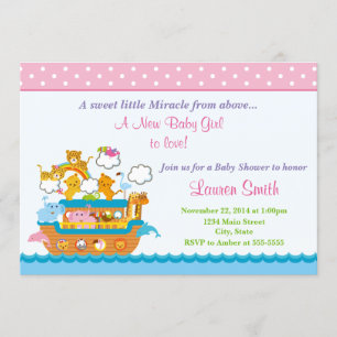 Carte Noah's Ark Girl Baby shower Invitation 5x7