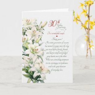Carte Noces de porcelaine : lis blancs pour le 30e anniv
