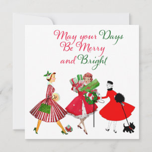 Carte Noël 1950 Vintage Dames   