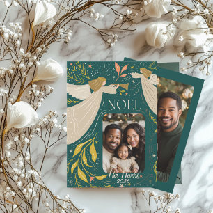 Carte Noel 2 Photo Vert avec Carte de Voeux Angels