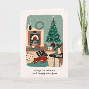 Carte Noël à la maison avec le chien