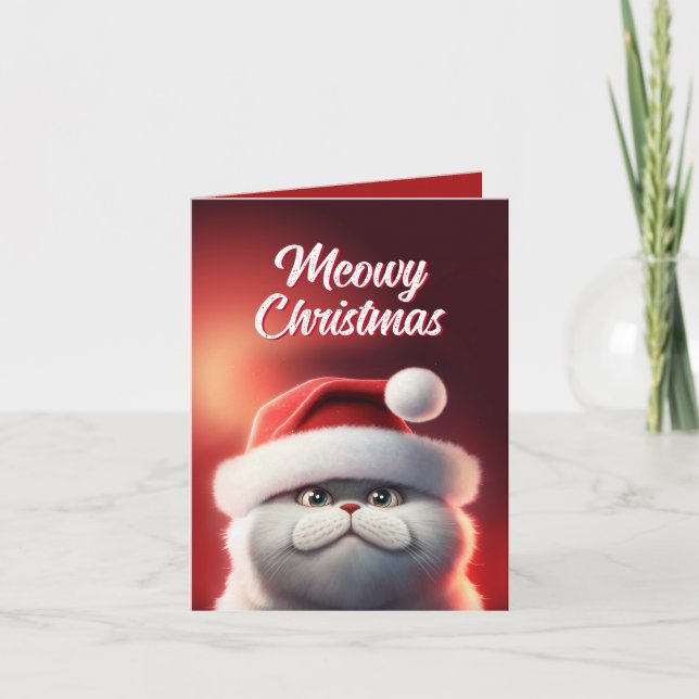 Carte Noël à la Meowy Chat de Père Noël (Devant)