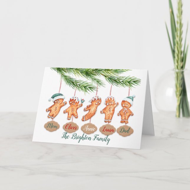 Carte Noël à nom personnalisé famille art Biscuit de Noë (Devant)
