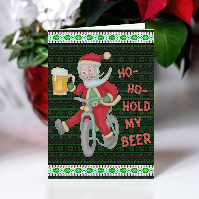 Carte Noël amusant Le Père Noël tient mon Humour de bièr (Créateur téléchargé)