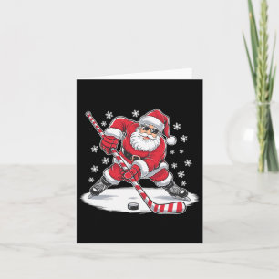 Carte Noël amusant Père Noël Jouer de hockey sur glace N