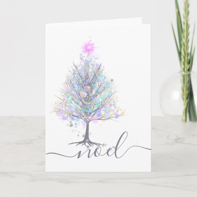 Carte Noel arbre de Noël artistique aux lumières pastel (Devant)