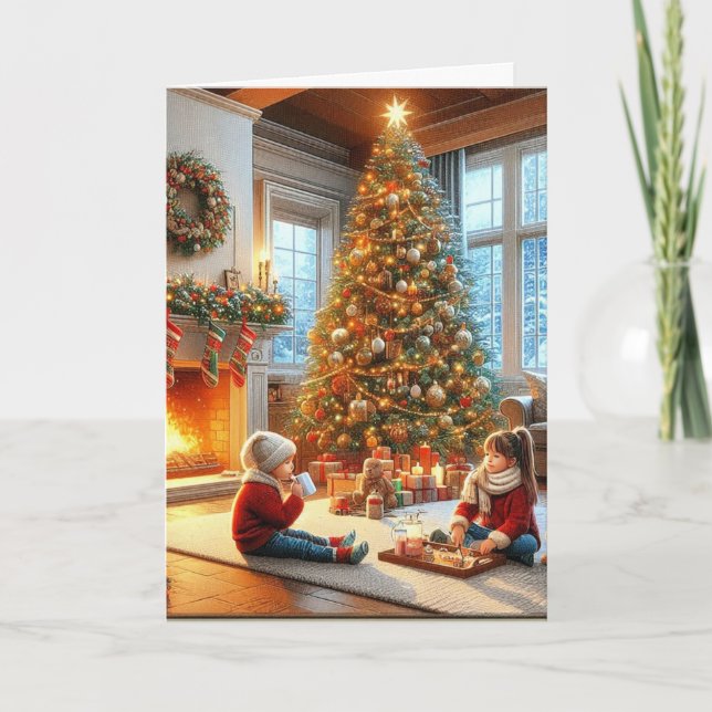 Carte Noël Arbre famille vacances (Devant)