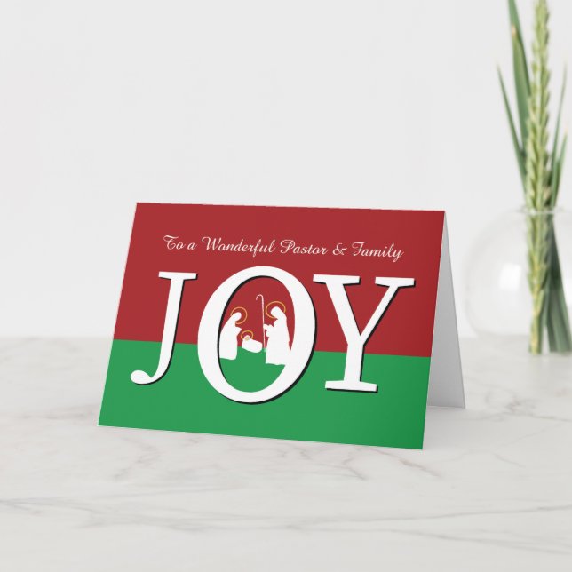 Carte Noël au pasteur et JOIE de famille sur le rouge (Devant)