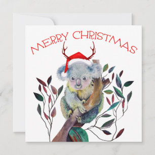 Carte Noël Australien Koala Chapeau de Père Noël Rouge V