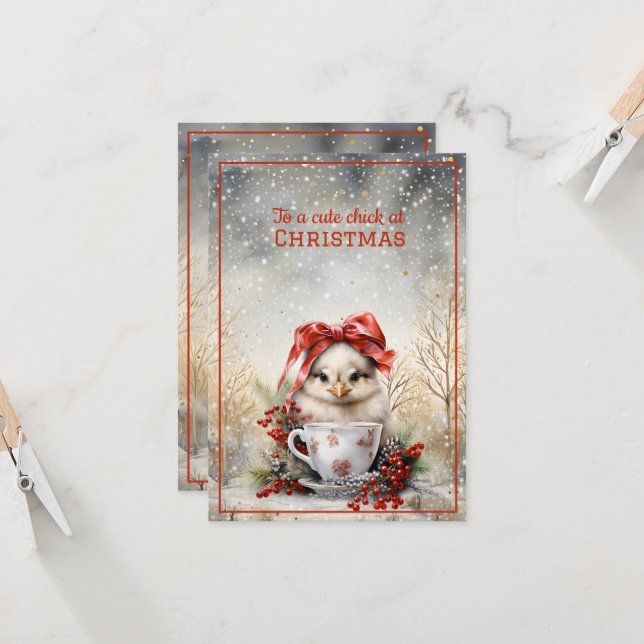 Carte Noël aux poulets mignons (Devant/Arrière en situation)
