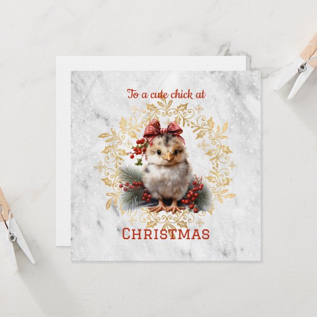 Carte Noël aux poulets mignons (Devant/Arrière en situation)