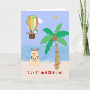Carte Noël aux Tropiques Palm Tree & Snowman