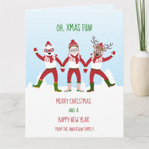Carte Noël avec le Père Noël, Rudolph, Ours polaire