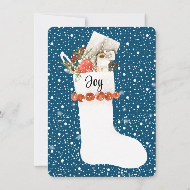 Carte Noël blanc neigeux avec JOY, modifiable (Devant)
