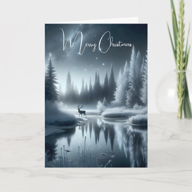 Carte Noël Buck Dans Une Rivière D'Hiver (Devant)
