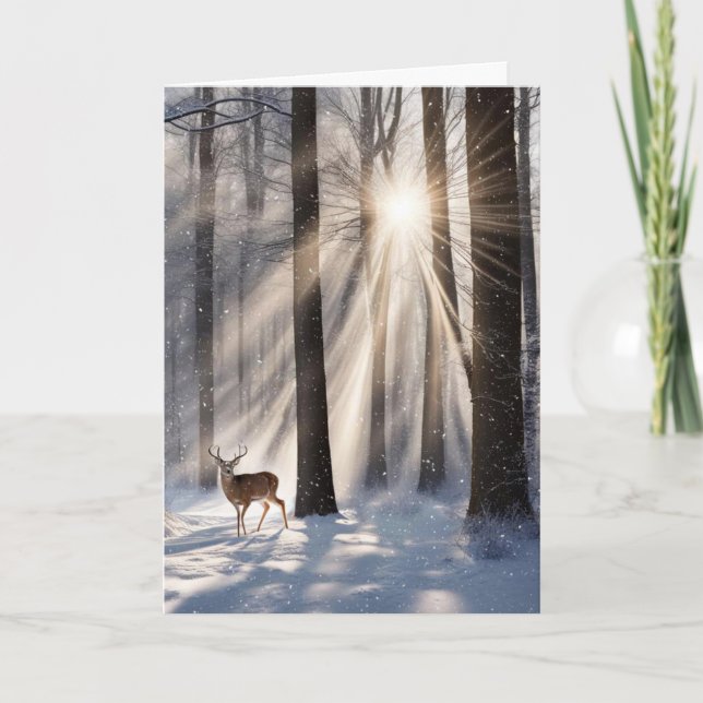 Carte Noël Buck In Winter Woods (Devant)