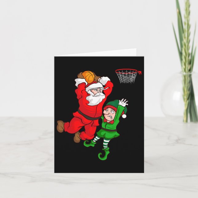 Carte Noël Bysketbyll Santa Claus Slam Dunk Elf Fun (Devant)