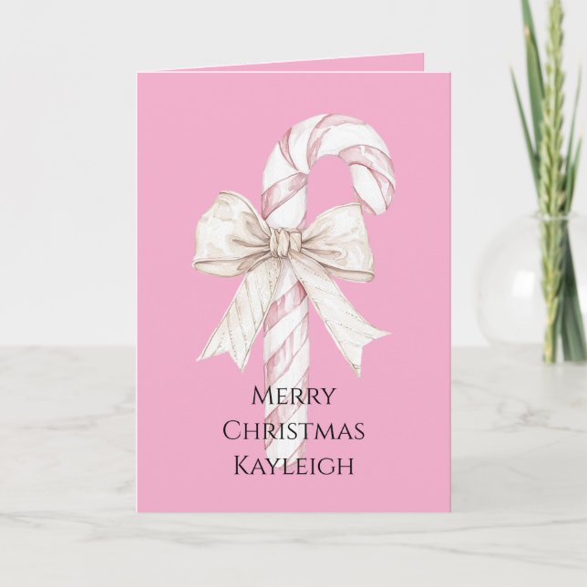 Carte Noël Canne à Sucre Rose Pâle (Devant)