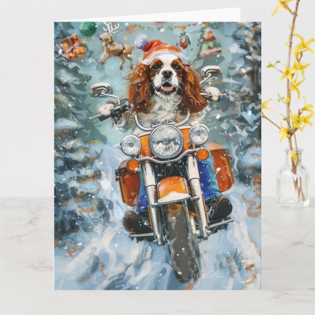 Carte Noël Cavalier King Charles Spaniel (Fleur jaune)