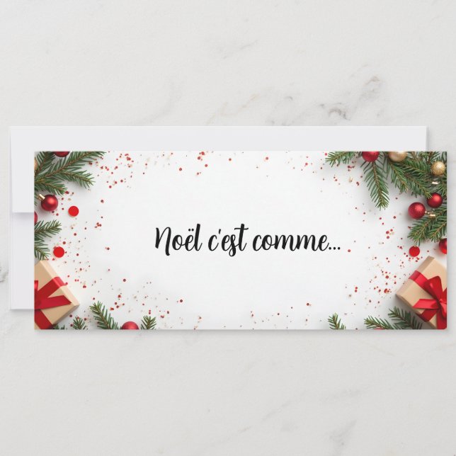 Carte noël c'est comme sur décor blanc et rouge (Devant)