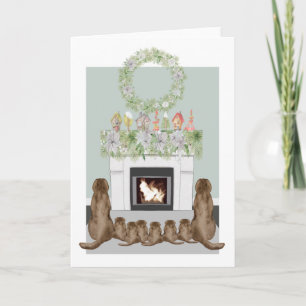 Carte Noël Choc Labrador Famille Cheminée Scène