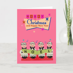 Carte Noel Choir Boys de mi-siècle Noël rose